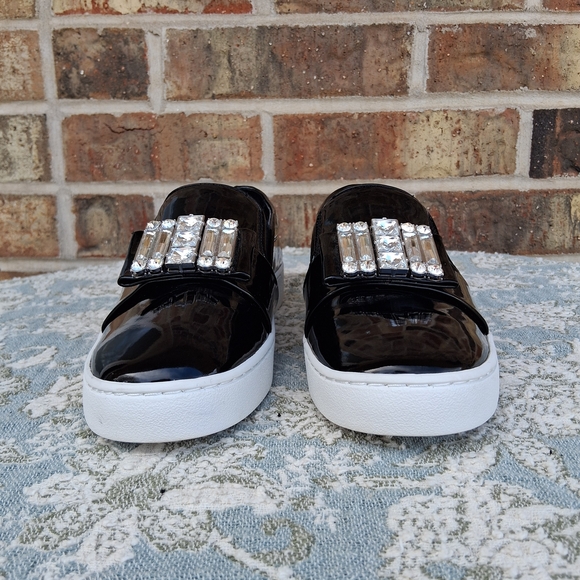 🏵 MICHAEL Michael Kors Black Patent Leather Slip On Sneakers with Crystals Sz.6 - Picture 6 of 14